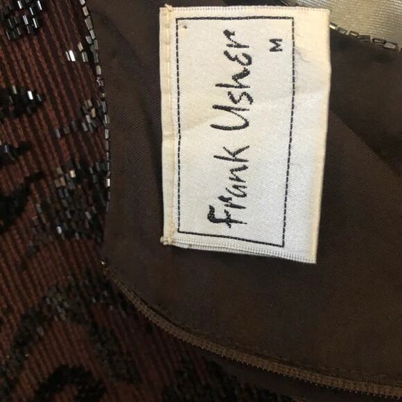 Frank Usher Sequin Top, Brown Black Beaded Silk Blouse Medium - Picture 7 of 7